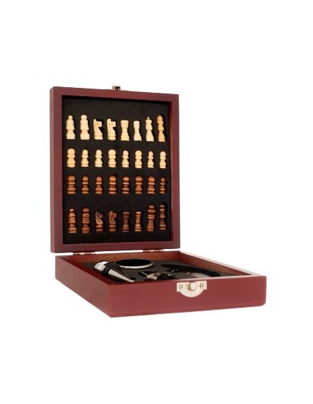 Set De Vino C/juego Ajedrez Caja Madera 59889 Pel02
