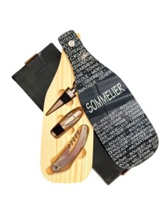 Set De Vino X3 Forma De Botella C/vidrio Y Madera Ca5447 Pk01