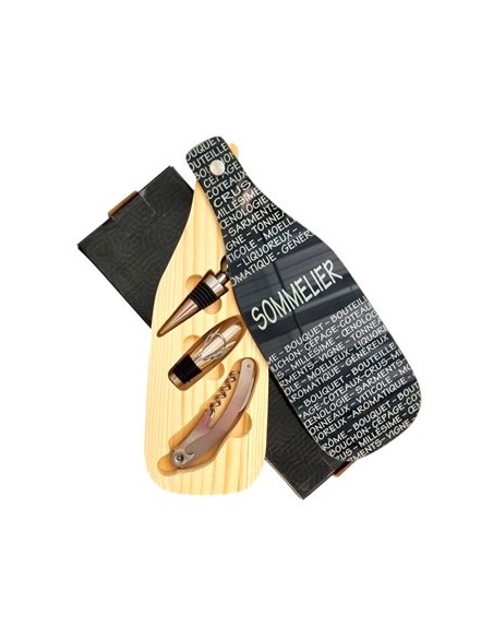 Set De Vino X3 Forma De Botella C/vidrio Y Madera Ca5447 Pk01