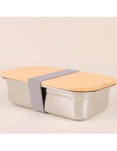 Hermetico Rect. 17x11x5 Acero Tapa Bambu Ea-82993 Sf01