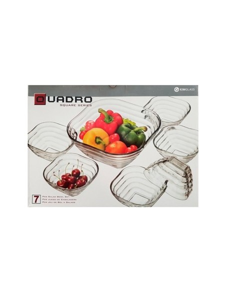 Set Ensaladera + 6 Compoteras Vidrio Cuadrado Acanalado En Caja 62695572 Cr02 (m)
