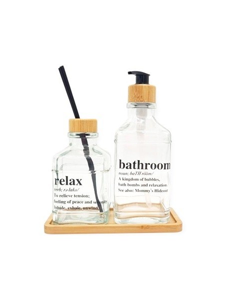 Set Dispenser + Difusor Vidrio +base Bambu Dp7 Gal01