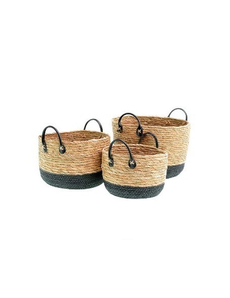 Canasto 33cm Seagrass C/manija Eco Cuero Can0459 Moo10 Pcu01