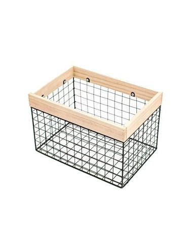 Canasto De Metal 26x16x18cm C/borde Mad Toledo3 Woo01