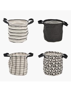 Cesto 19cm Red.tela Bco-negro C/manija Bano B4502 Dec01