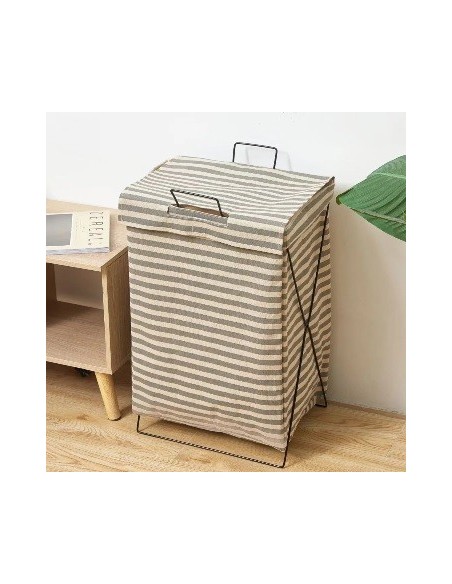 Cesto P/ropa 36x28x59cm De Tela C/tapa C/estructura Metal 34140-42 Woo01