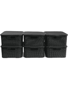 Canasto Rectangular 38x28 C/tapa T/ratan Negro  069.006.003 Sao01