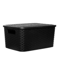 Canasto Rectangular 20x15 C/tapa T/ratan Negro  065.012.003 Sao01