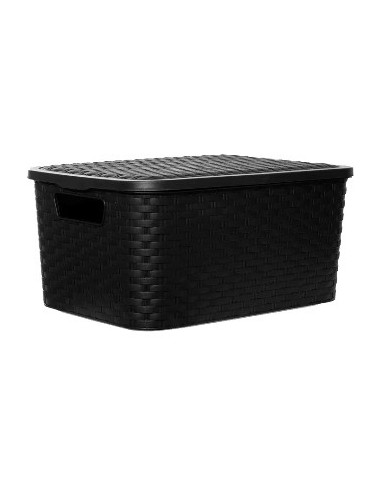 Canasto Rectangular 20x15 C/tapa T/ratan Negro  065.012.003 Sao01