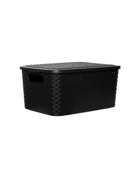 Canasto Rectangular 20x15 C/tapa T/ratan Negro  065.012.003 Sao01