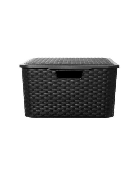 Canasto Rectangular 32x22 C/tapa T/ratan Negro  068.012.003 Sao01