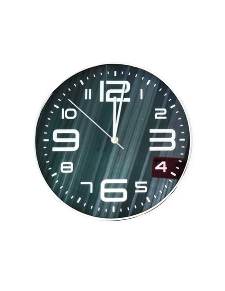 Reloj Pared 30cm Numeros Plateados Fondo Negro 51724 Ben02