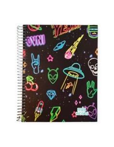 Cuaderno A5 120hj T/semi Rigida C/esp. Cuad. Neon Mod. Surt. 976391 Tec02