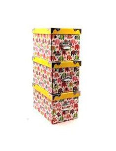 Set X4 Caja Carton (1gde + 3 Med) C/esquina Metal Diseno Elefante 18387 Sf01