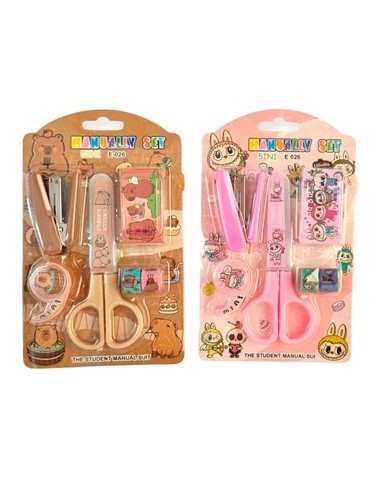 Set Escolar Tijera+abrochadora+cinta Capybara/labubu E-026 Bb20332 Bb-50026 Sf01