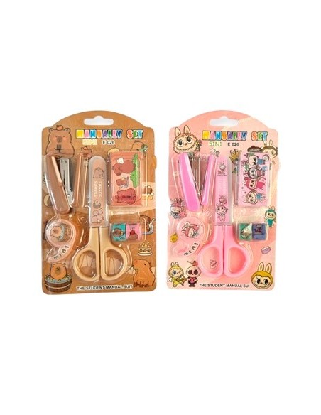 Set Escolar Tijera+abrochadora+cinta Capybara/labubu E-026 Bb20332 Bb-50026 Sf01