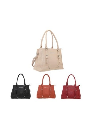 Cartera 36x30x27cm Pierre Cardin De Pu C/ 2 Divisiones Principales. Cierres Plasticos  Manijas Largas Y Correa Regulable. Pcv