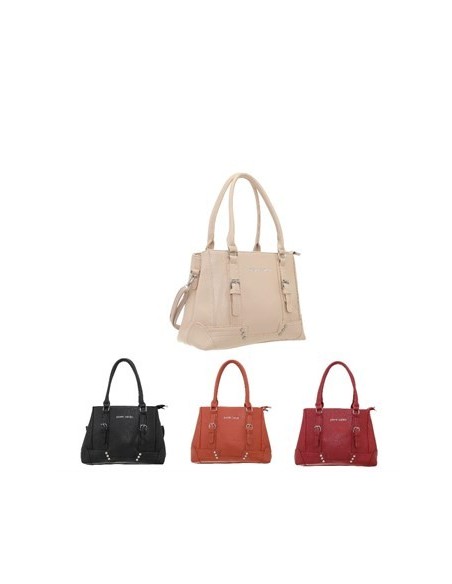 Cartera 36x30x27cm Pierre Cardin De Pu C/ 2 Divisiones Principales. Cierres Plasticos  Manijas Largas Y Correa Regulable. Pcv