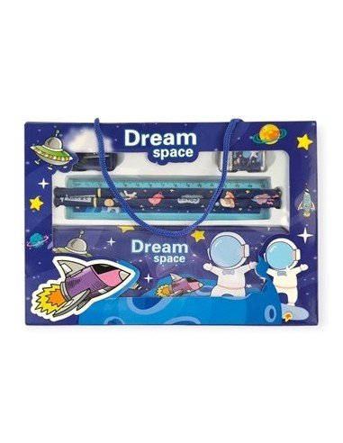 Set Escolar X2 Lapices + Goma + Sacapuntas + Canopla Metal Unicornio/astronauta En Caja 26885/26886 Col01