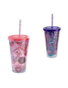 Vaso Plast  450ml C-tapa Y Lentejuelas Trendy 11707-17389 Tar02