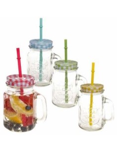 Vaso Frasco Vidrio Frase Labrada Transp -color  C-asa Tapa Y Sorbete 113-04402 Fg170002 Ori02