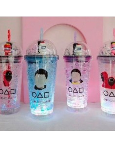 Vaso 450ml Acrilico C-luz  Efecto Vidrio Y Sorbete Squid Game 9654 Hom01