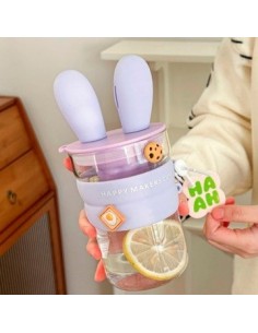 Vaso 600ml Vidrio C-tapa Conejo Silicona Sorbete Caja 4131 Hom01