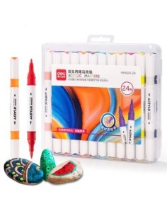 Marcador X 24 Acrilico Doble Punta Pincel Valija Ec190-24 Deli