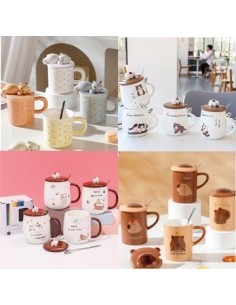 Jarro Mug 400ml Ceramica Gatos-capybara-puntos 9675-1060-1031-538- C-cuchara Y Tapa Ceramica  Hom01