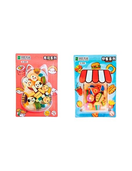 Goma Borrar Fantasia Mini Sushi-fast Food-helado-dino Blister 25419-25420-26522-26608-26601 Col01 (f)