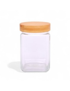 Frasco Vidrio 1500ml Cuad Tapa Bambu C6418 Dec01