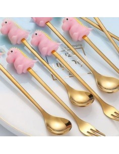 Cubiertos Dorados Cuchara+tenedor C/animalitos Caja Aam-cce-dcon Hom01