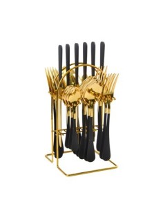 Juego Cubiertos X 24 C/soporte Dorado C/ngro C4999n Dec01 (b12)