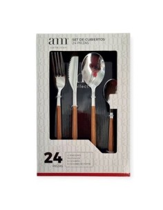 Juego Cubiertos X24pzas Am Collection Mango Simil Mad. W001 Min02 Mta01
