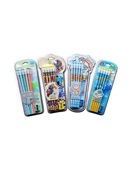 Lapices X10 Negro C/goma + 1 Goma Fantasia + Sacapuntas En Blister Mod. Surt Jm2368/jm2373/jm2375/jm2379 Mta01