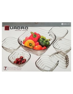 Set Ensaladera + 6 Compoteras Vidrio Cuadrado Acanalado En Caja 62695572 Cr02 (m)