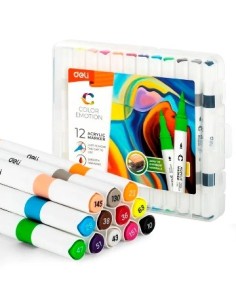 Marcador X 12 Acrilico Doble Punta Pincel Valija Ec190-12 Deli