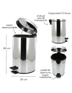 Recipiente Residuos 12lt Acero Inoxidable C/pedal Aston 21100004 3391312 339112 11958 Tar02  Pit02  Tal01 Res01 (b1)