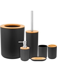 Set Bano X6pzas Cesto Basura C/tapa Bamboo Blanco/negro/gris Caja 6899r Np-247 7217 Slb2-01  Ame02 001-23137 Ame02 Lab02 3105