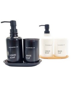 Set Bano X3 Pzas Vidrio Bco/ngro C/bandeja Bamboo/vidrio Dp12 Dp 13 Gal01