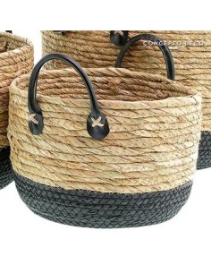 Canasto 36cm Seagrass C/manija Eco Cuero Can0459 Moo10 Pcu01