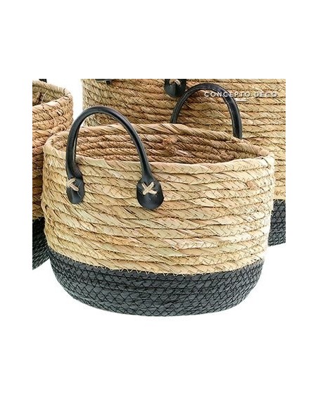 Canasto 36cm Seagrass C/manija Eco Cuero Can0459 Moo10 Pcu01