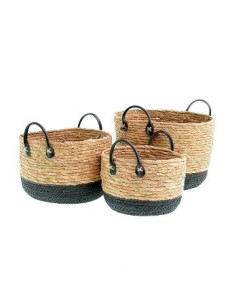 Canasto 33cm Seagrass C/manija Eco Cuero Can0459 Moo10 Pcu01