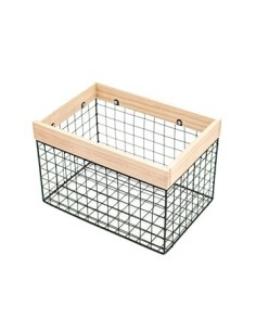 Canasto De Metal 26x16x18cm C/borde Mad Toledo3 Woo01