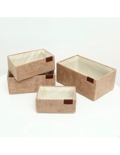 Caja 25x16x10cm Forrada En Tela Simil Toalla Beige Bari 07-7b Woo01