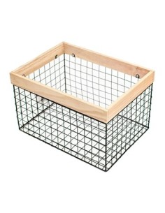 Canasto De Metal 31x31x20cm C/borde Mad Toledo3 Woo01