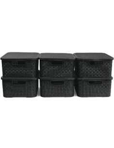 Canasto Rectangular 38x28 C/tapa T/ratan Negro  069.006.003 Sao01