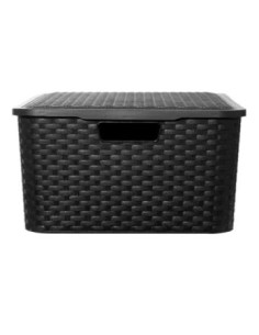 Canasto Rectangular 32x22 C/tapa T/ratan Negro  068.012.003 Sao01