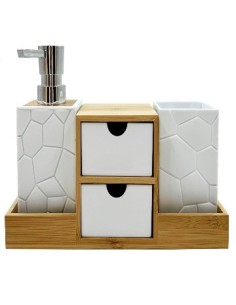 Organizador Bano Bamboo Disp. Jabon Escamas 2 Cajones 3064 Alf01