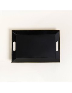 Bandeja 30x45cm Melamina Negro C/borde Dorado C/asa 0113934 Mish02